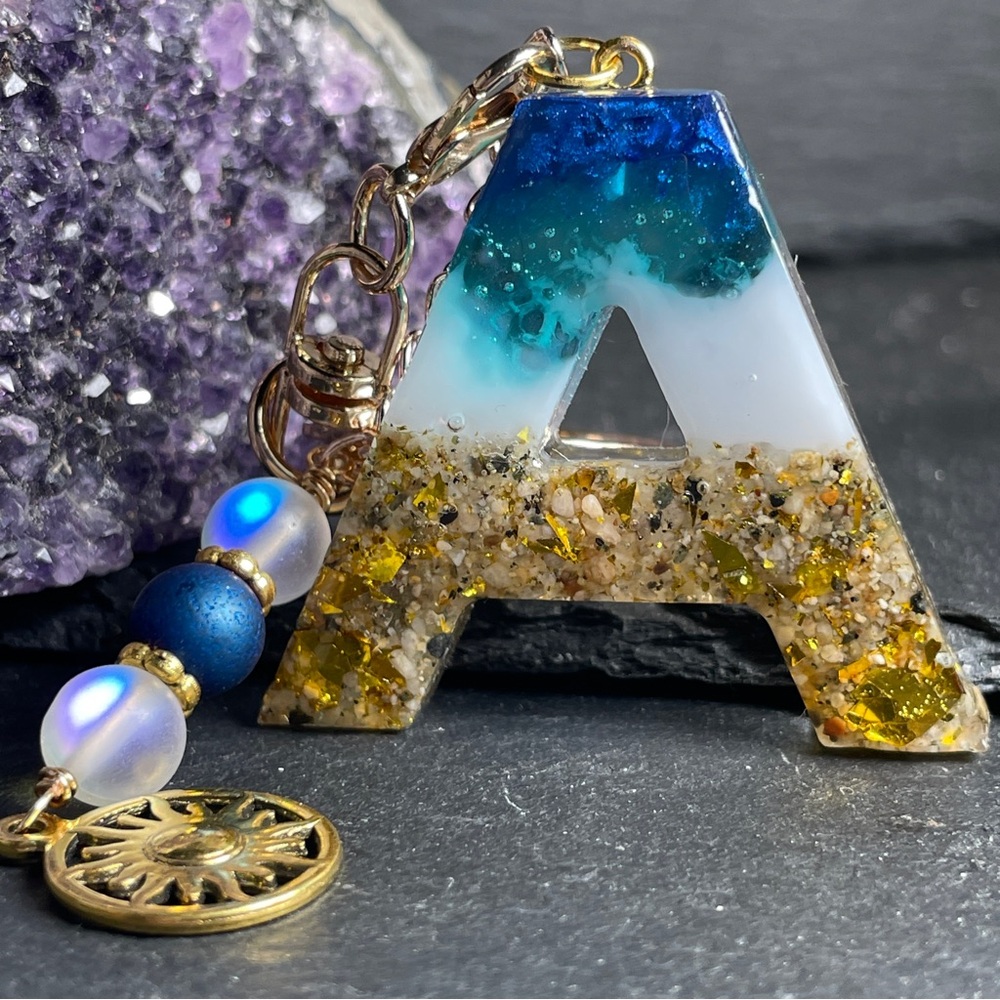 REAL California Sand Custom Artisan Blue and Gold Keychain Accessory - Picture 7 of 10